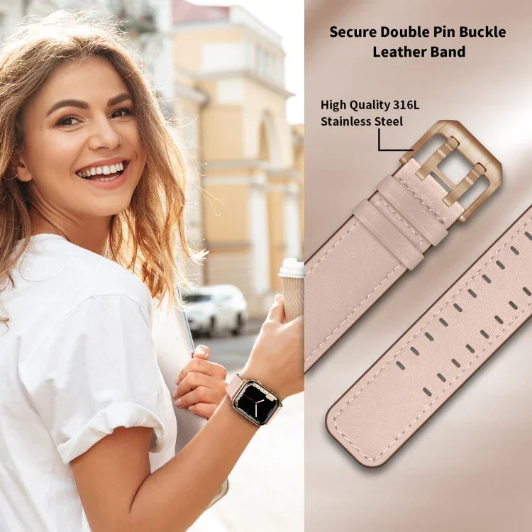 Dây đồng hồ da khóa đôi cho Apple Watch Series, 7 41mm / 6&SE&5&4 40mm / 3&2&1 38mm, 7 45mm / 6&SE&5&4 44mm / 3&2&1 42mm
