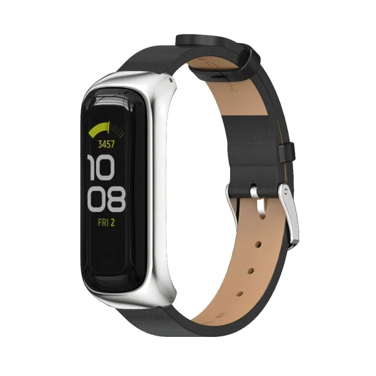 Dây đồng hồ da microfiber vỏ kim loại MIJOBS, Dành cho Samsung Galaxy Fit 2