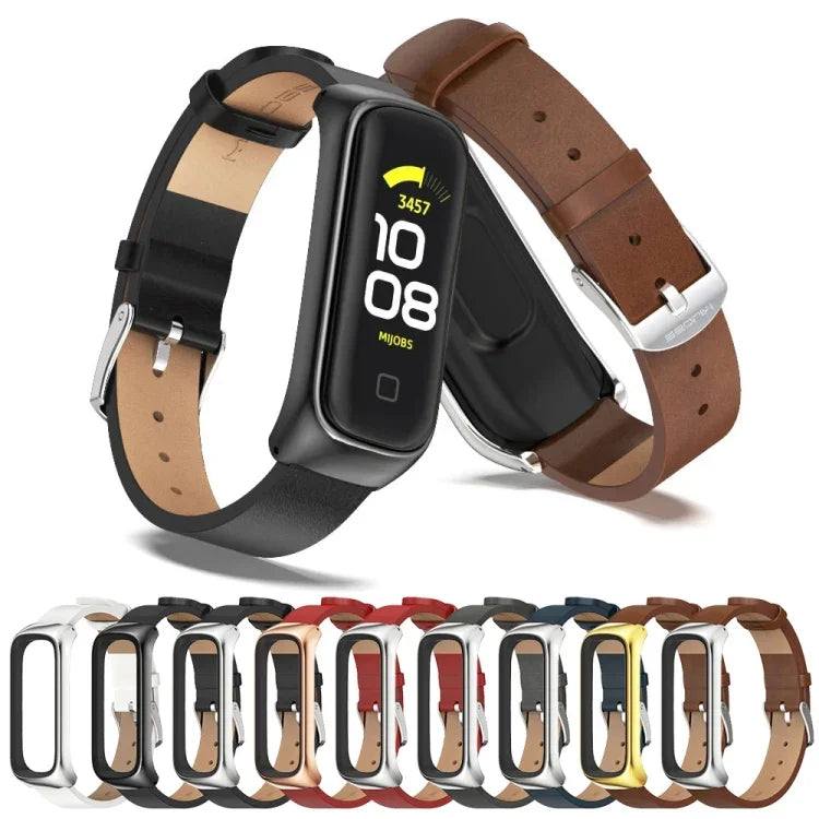 Dây đồng hồ da microfiber vỏ kim loại MIJOBS, Dành cho Samsung Galaxy Fit 2