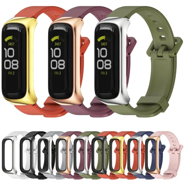 Dây đồng hồ silicone vỏ kim loại MIJOBS, Dành cho Samsung Galaxy Fit 2