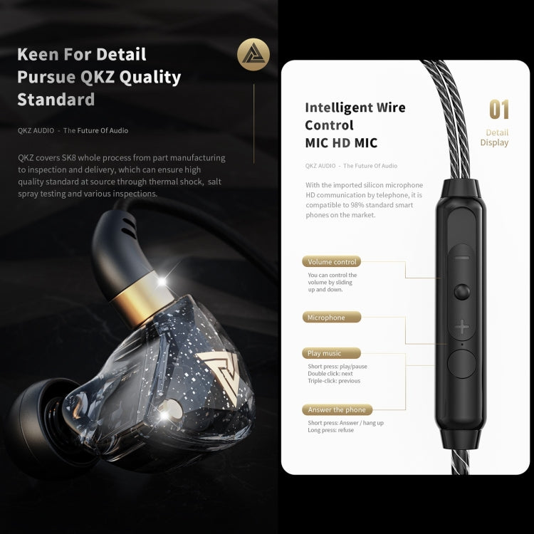 Tai nghe thể thao in-ear 3.5mm động QKZ SK8 HIFI monitor, có mic