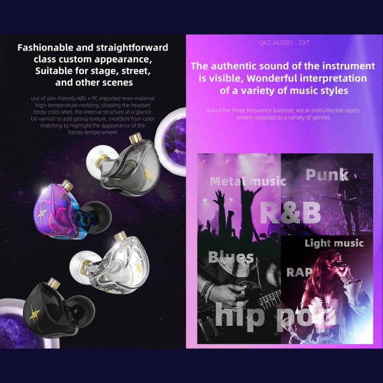 Tai nghe in-ear thể thao có dây điều khiển cắm QKZ ZXT stereo HIFI stage monitor, phiên bản tiêu chuẩn, có mic