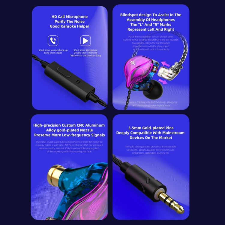 Tai nghe in-ear thể thao có dây điều khiển cắm QKZ ZXT stereo HIFI stage monitor, phiên bản tiêu chuẩn, có mic