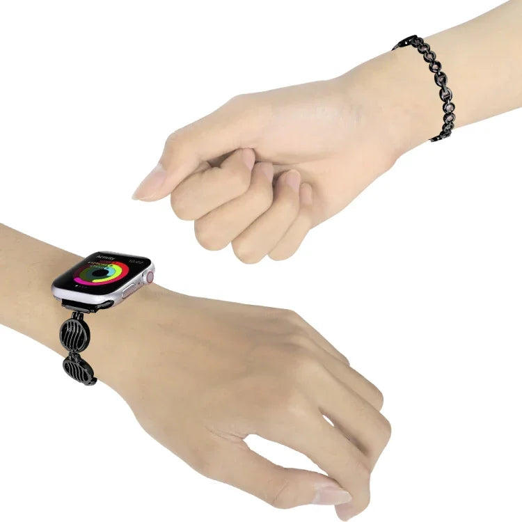 Dây đồng hồ kim loại họa tiết pha lê cho Apple Watch Series, 7 45mm / 6&SE&5&4 44mm / 3&2&1 42mm, 7 41mm / 6&SE&5&4 40mm / 3&2&1 38mm