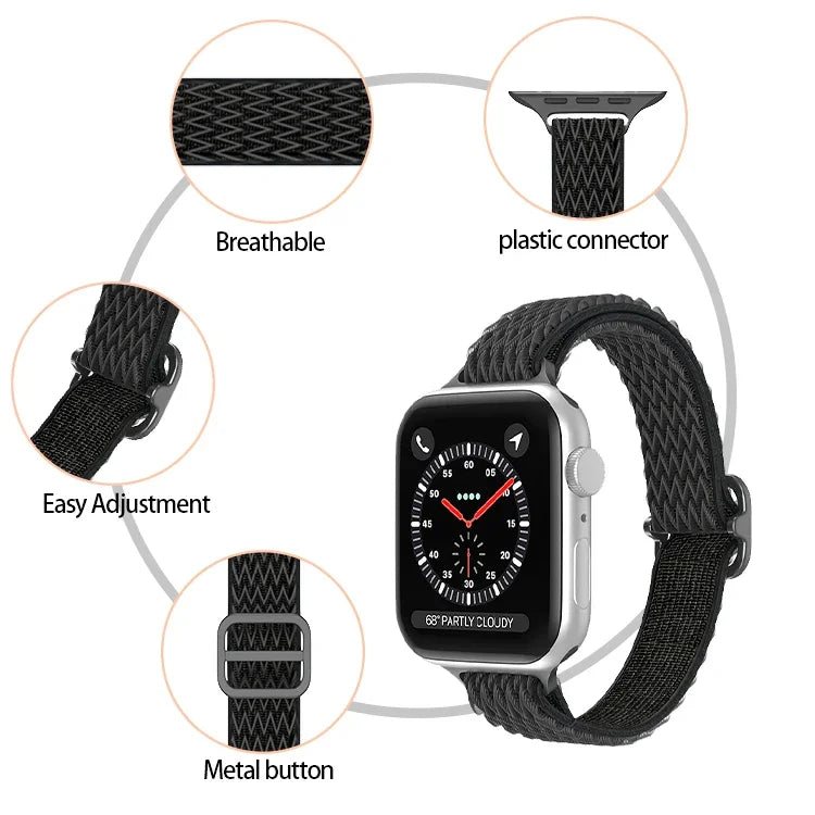 Dây đồng hồ nylon eo nhỏ sóng cho Apple Watch Series, 7 45mm / 6&SE&5&4 44mm / 3&2&1 42mm, 7 41mm / 6&SE&5&4 40mm / 3&2&1 38mm