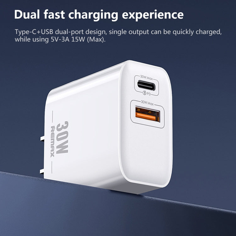 Sạc nhanh REMAX RP-U82 30W USB+USB-C/Type-C giao diện kép, phích cắm Trung Quốc, phích cắm Anh, phích cắm Mỹ
