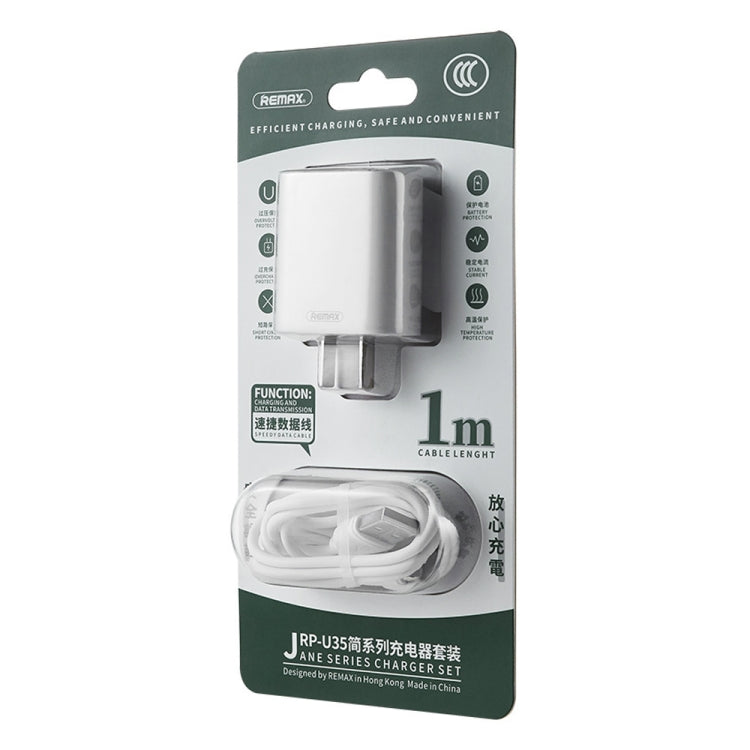 Bộ sạc nhanh cổng đôi USB 2.1A REMAX RP-U35 Jane Series, 8 Pin, Micro USB, USB-C/Type-C