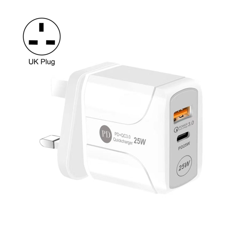 Sạc du lịch 25W PD Type-C + QC3.0 USB, phích cắm UK