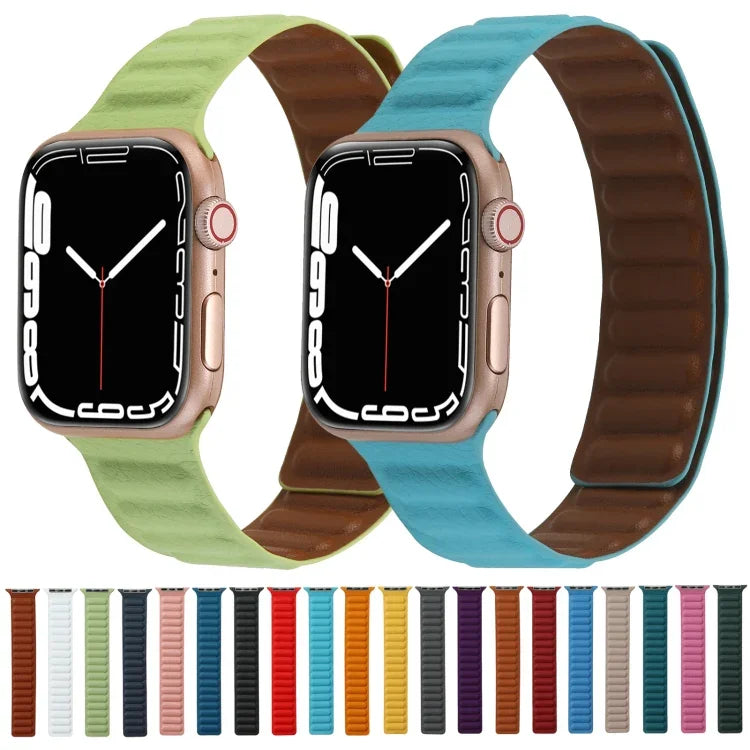 Dây đồng hồ da mảnh hai màu vòng nam châm cho Apple Watch Series, 7 45mm / 6&SE&5&4 44mm / 3&2&1 42mm, 7 41mm / 6&SE&5&4 40mm / 3&2&1 38mm