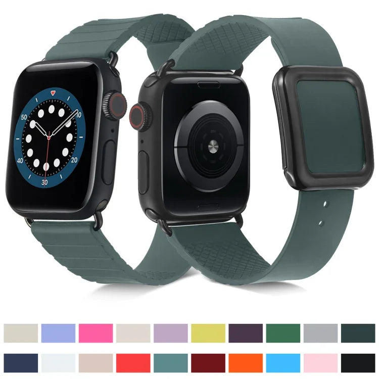Dây đồng hồ silicone khóa vuông đen cho Apple Watch Series, 7 45mm / 6&SE&5&4 44mm / 3&2&1 42mm, 7 41mm / 6&SE&5&4 40mm / 3&2&1 38mm