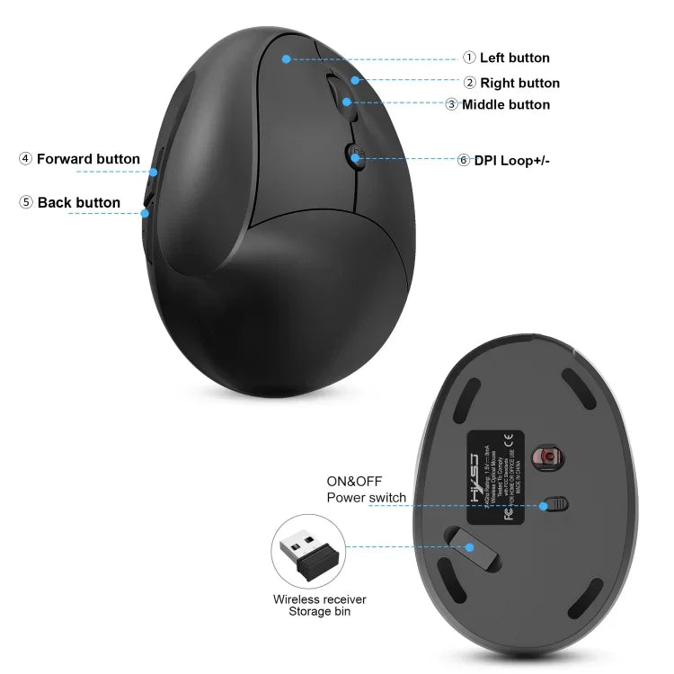 Chuột chơi game không dây 2.4G có thể sạc lại thiết kế đứng công thái học X10, X10 có thể sạc lại (Đen), X10 có thể sạc lại (Xám)