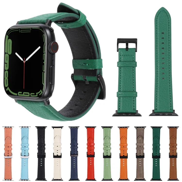 Dây đồng hồ da họa tiết Litchi cho Apple Watch Series, 7 45mm / 6&SE&5&4 44mm / 3&2&1 42mm, 7 41mm / 6&SE&5&4 40mm / 3&2&1 38mm
