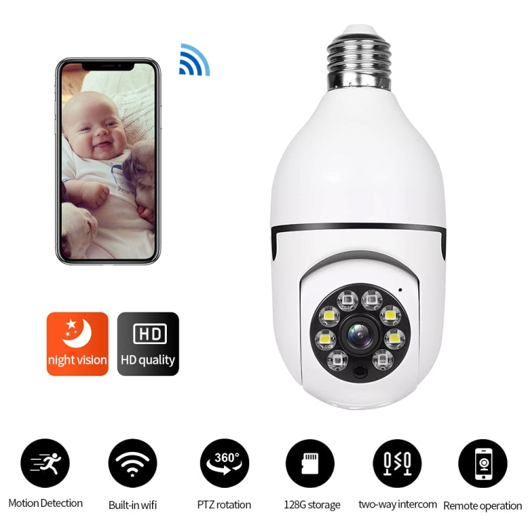 Camera bóng đèn HD 2MP A6 WiFi hỗ trợ phát hiện chuyển động/âm thanh hai chiều/tầm nhìn ban đêm/thẻ TF, Không kèm thẻ nhớ