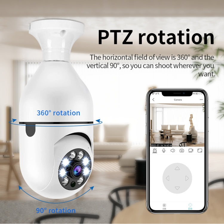 Camera bóng đèn HD 2MP A6 WiFi hỗ trợ phát hiện chuyển động/âm thanh hai chiều/tầm nhìn ban đêm/thẻ TF, Không kèm thẻ nhớ