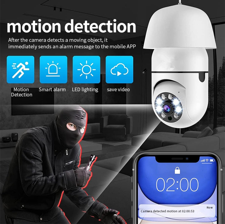 Camera bóng đèn HD 2MP A6 WiFi hỗ trợ phát hiện chuyển động/âm thanh hai chiều/tầm nhìn ban đêm/thẻ TF, Không kèm thẻ nhớ