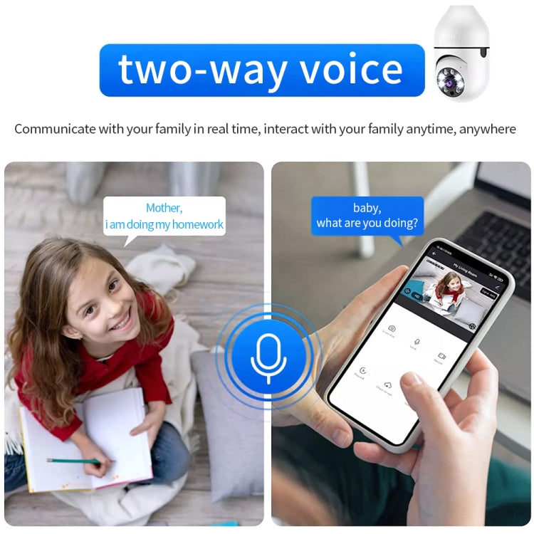 Camera WiFi bóng đèn HD 2MP A6 hỗ trợ phát hiện chuyển động/âm thanh hai chiều/tầm nhìn ban đêm/thẻ TF, Kèm thẻ nhớ 16G