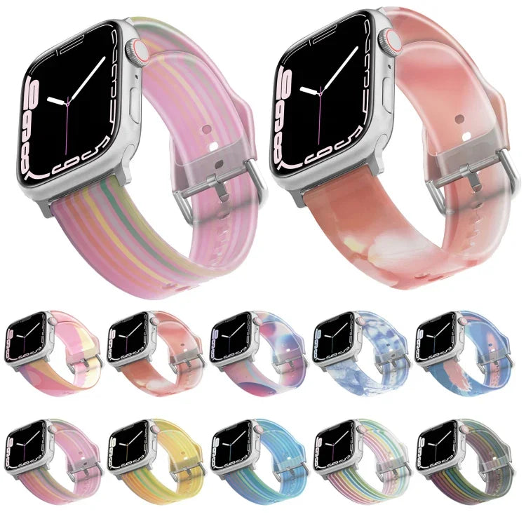 Dây đồng hồ silicone mờ trong suốt cho Apple Watch Series, 7 45mm / 6&SE&5&4 44mm / 3&2&1 42mm, 7 41mm / 6&SE&5&4 40mm / 3&2&1 38mm