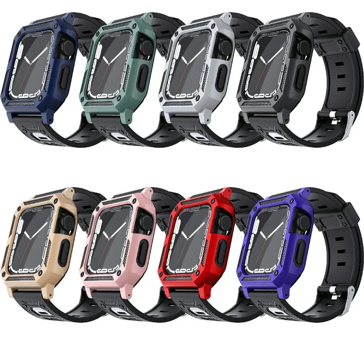 Bộ dây đồng hồ silicone quân đội + ốp đồng hồ, Dành cho Apple Watch Series 9/8/7 45mm, Dành cho Apple Watch Series 9/8/7 41mm