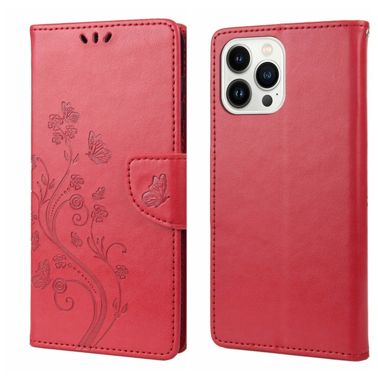 Butterfly Flower Pattern Flip Leather Phone Case, For iPhone 14, For iPhone 14 Plus, For iPhone 14 Pro, For iPhone 14 Pro Max