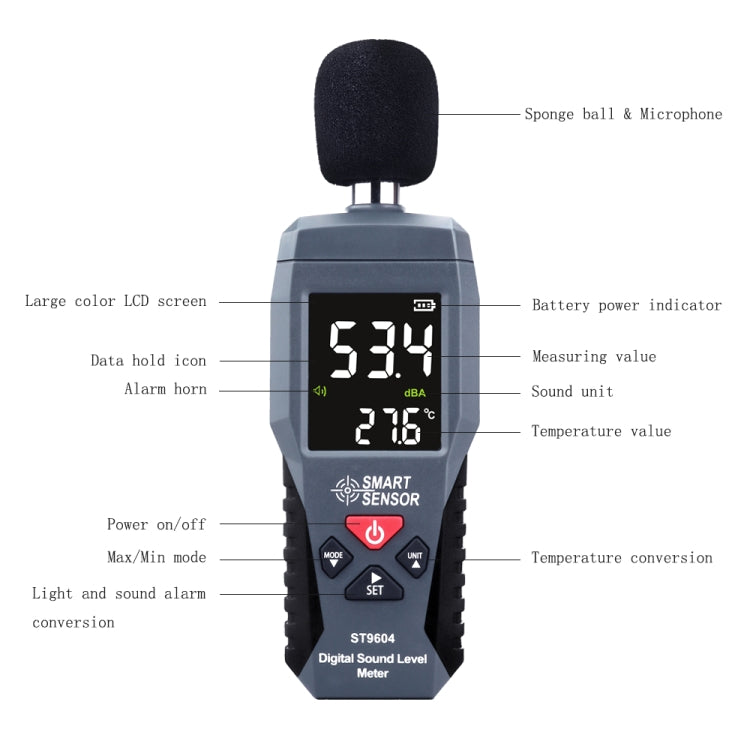 Máy đo âm thanh SmartSensor dB Decibel, ST9604, AS804