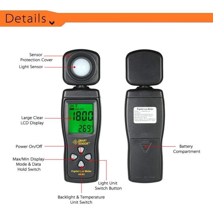 Máy đo ánh sáng kỹ thuật số cầm tay SmartSensor AS803