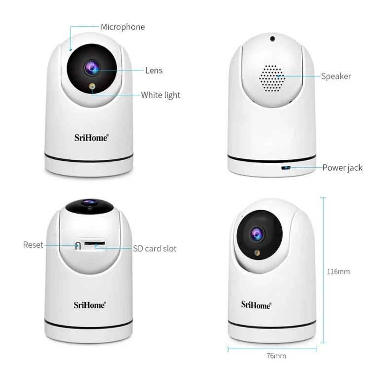 SriHome SH042 Camera Giám Sát Pan-tilt WiFi AI 2.0MP 1080P HD, SH042