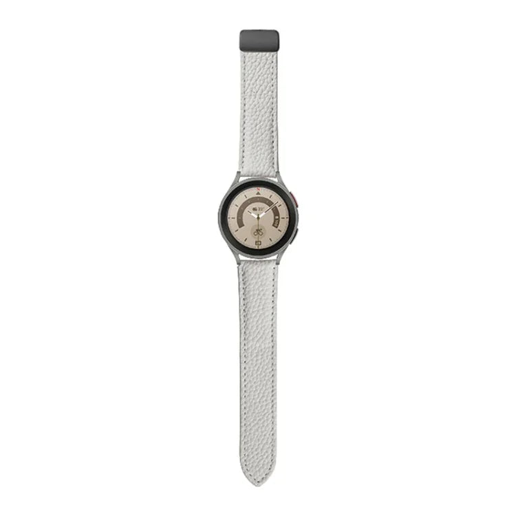 Dây đồng hồ da thật Litchi dành cho Samsung Galaxy Watch5 40mm / 44mm, khóa đen, khóa bạc