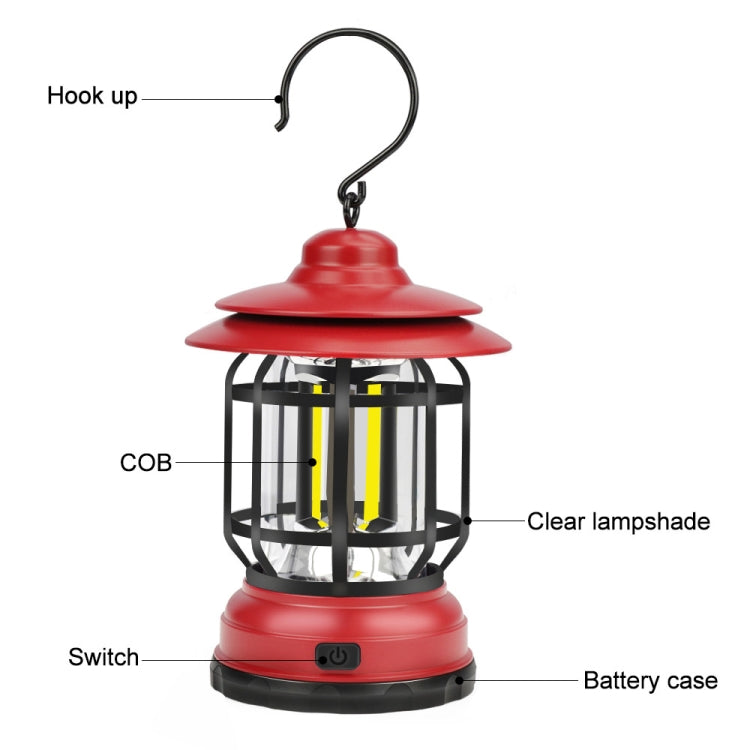 Đèn lồng treo phong cách cổ điển di động, đèn lều cắm trại, sạc USB, loại pin, không bao gồm pin