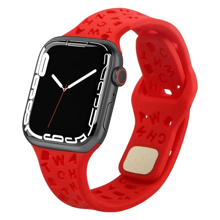 Dây đồng hồ silicone chữ cái tiếng Anh, Dành cho Apple Watch Ultra 49mm / Series 8&7 45mm / SE 2&6&SE&5&4 44mm / 3&2&1 42mm, Dành cho Apple Watch Series 8&7 41mm / SE 2&6&SE&5&4 40mm / 3&2&1 38mm