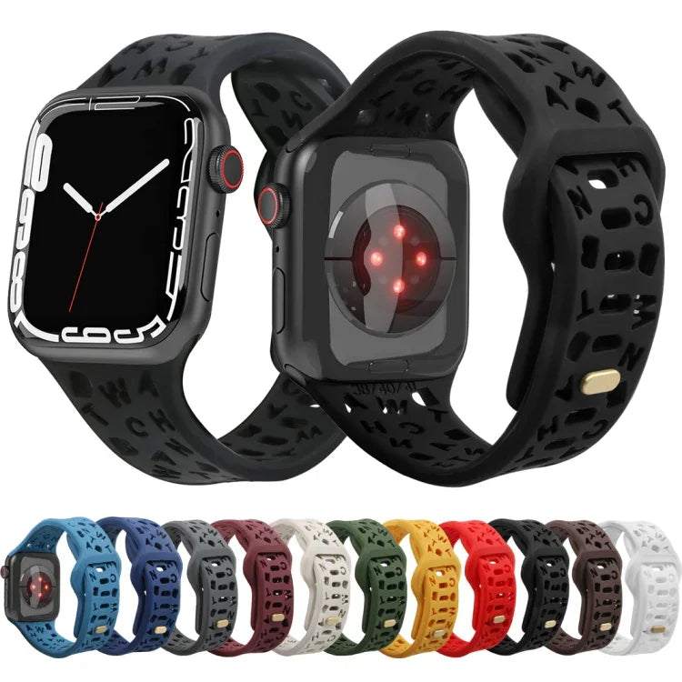 Dây đồng hồ silicone chữ cái tiếng Anh, Dành cho Apple Watch Ultra 49mm / Series 8&7 45mm / SE 2&6&SE&5&4 44mm / 3&2&1 42mm, Dành cho Apple Watch Series 8&7 41mm / SE 2&6&SE&5&4 40mm / 3&2&1 38mm