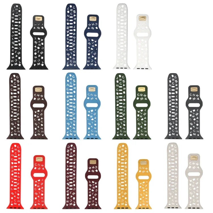 Dây đồng hồ silicone chữ cái tiếng Anh, Dành cho Apple Watch Ultra 49mm / Series 8&7 45mm / SE 2&6&SE&5&4 44mm / 3&2&1 42mm, Dành cho Apple Watch Series 8&7 41mm / SE 2&6&SE&5&4 40mm / 3&2&1 38mm