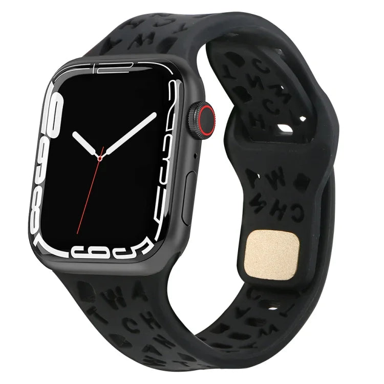 Dây đồng hồ silicone chữ cái tiếng Anh, Dành cho Apple Watch Ultra 49mm / Series 8&7 45mm / SE 2&6&SE&5&4 44mm / 3&2&1 42mm, Dành cho Apple Watch Series 8&7 41mm / SE 2&6&SE&5&4 40mm / 3&2&1 38mm