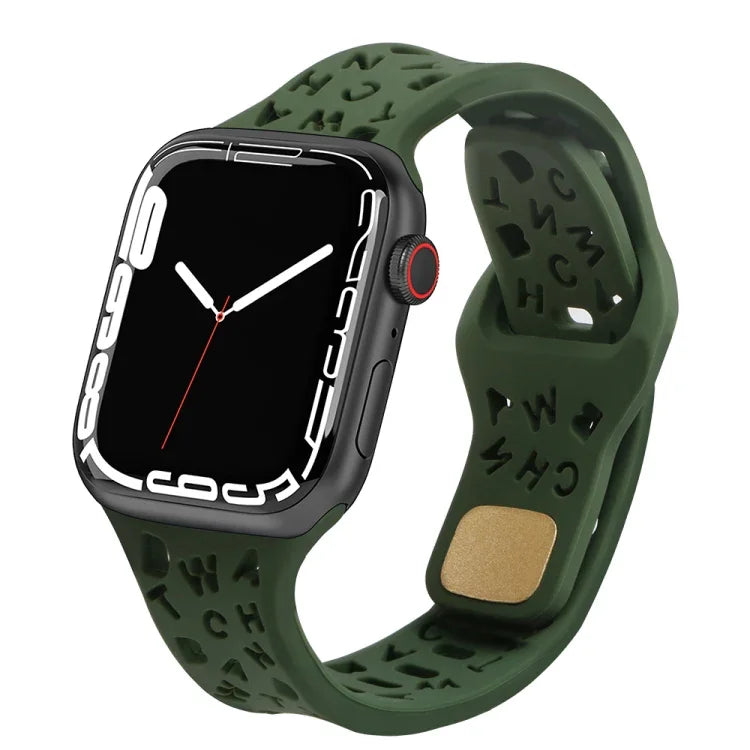 Dây đồng hồ silicone chữ cái tiếng Anh, Dành cho Apple Watch Ultra 49mm / Series 8&7 45mm / SE 2&6&SE&5&4 44mm / 3&2&1 42mm, Dành cho Apple Watch Series 8&7 41mm / SE 2&6&SE&5&4 40mm / 3&2&1 38mm