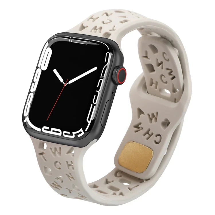 Dây đồng hồ silicone chữ cái tiếng Anh, Dành cho Apple Watch Ultra 49mm / Series 8&7 45mm / SE 2&6&SE&5&4 44mm / 3&2&1 42mm, Dành cho Apple Watch Series 8&7 41mm / SE 2&6&SE&5&4 40mm / 3&2&1 38mm