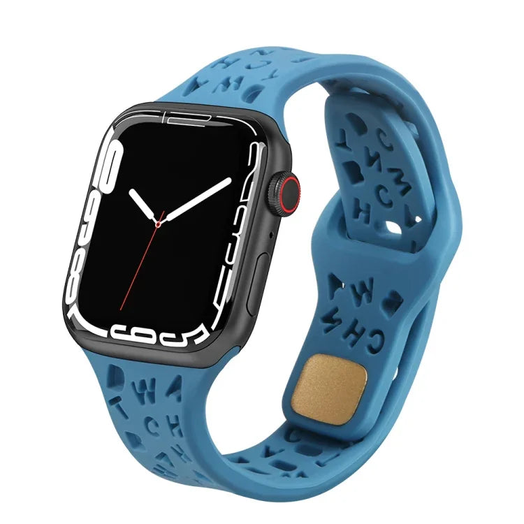 Dây đồng hồ silicone chữ cái tiếng Anh, Dành cho Apple Watch Ultra 49mm / Series 8&7 45mm / SE 2&6&SE&5&4 44mm / 3&2&1 42mm, Dành cho Apple Watch Series 8&7 41mm / SE 2&6&SE&5&4 40mm / 3&2&1 38mm