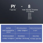 PY-14 LAIZE 2 chiếc đầu nối nhanh khí nén nhựa loại chữ Y giảm, PY-4 (10 chiếc), PY-6 (10 chiếc), PY-8 (10 chiếc), PY-10 (10 chiếc), PY-12 (10 chiếc), PY-14 (2 chiếc), PY-16 (2 chiếc)