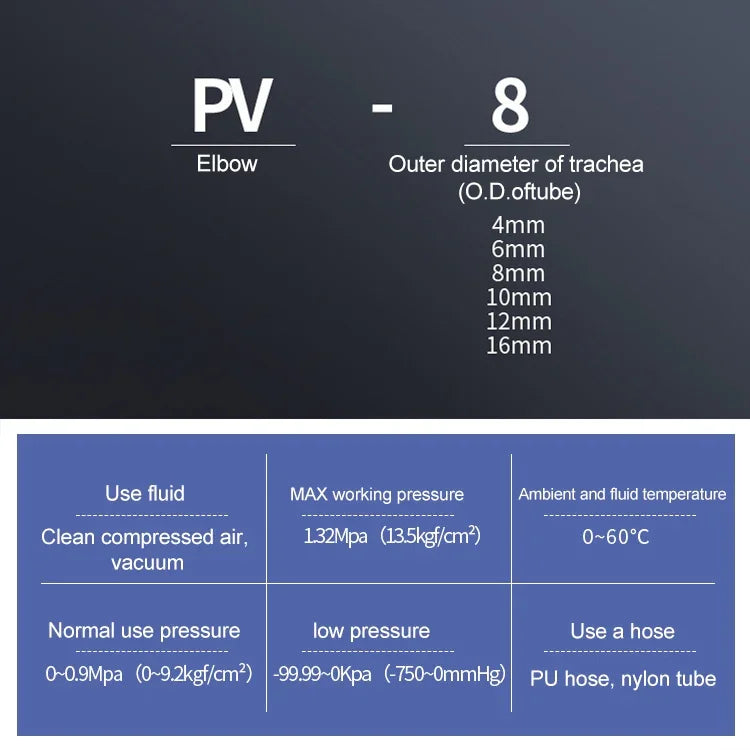 LAIZE 10 cái đầu nối nhanh nhựa chữ L khí nén, PV-4, PV-6, PV-8, PV-10, PV-12, PV-14, PV-16