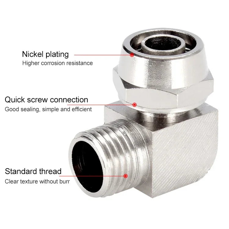 PL8-02 Đầu nối nhanh ren cái khóa ống đồng mạ niken LAIZE, PL4-M5, PL4-01, PL4-02, PL6-M5, PL6-01, PL6-02, PL8-01, PL8-02