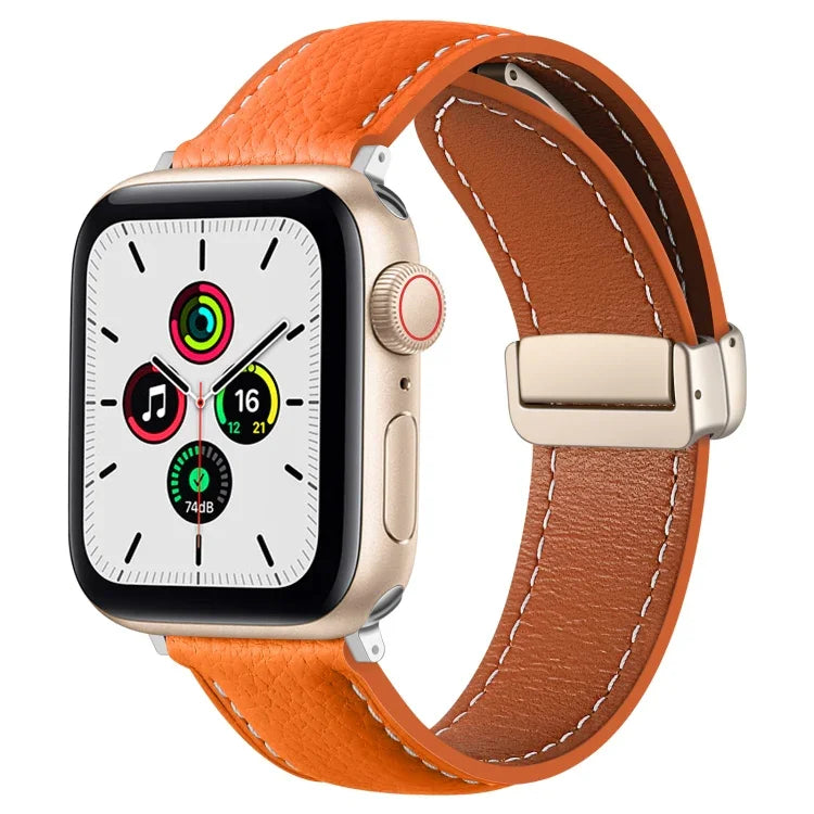 Dây đồng hồ da thật khóa gập, dành cho Apple Watch Ultra 49mm / Series 8&7 45mm / SE 2&6&SE&5&4 44mm / 3&2&1 42mm, dành cho Apple Watch Series 8&7 41mm / SE 2&6&SE&5&4 40mm / 3&2&1 38mm
