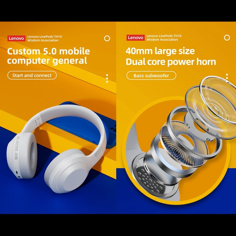 Tai nghe chơi game thể thao Bluetooth không dây chống ồn âm bass Lenovo TH10, màu trắng và đen