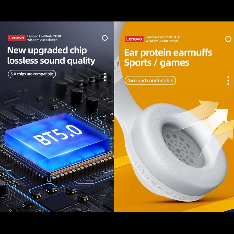 Tai nghe chơi game thể thao Bluetooth không dây chống ồn âm bass Lenovo TH10, màu trắng và đen