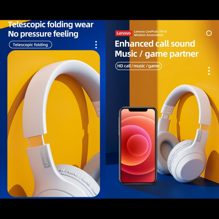 Tai nghe chơi game thể thao Bluetooth không dây chống ồn âm bass Lenovo TH10, màu trắng và đen