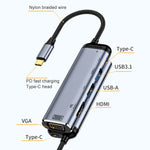 Bộ chuyển đổi đa năng 6 trong 1 Type-C sang VGA+HDMI+USB đôi+USB-C đôi Y002, Y002