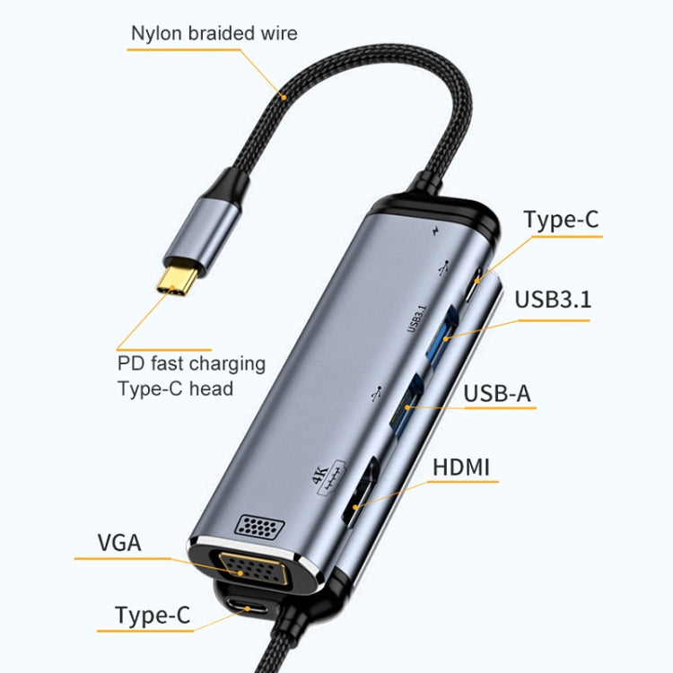 Bộ chuyển đổi đa năng 6 trong 1 Type-C sang VGA+HDMI+USB đôi+USB-C đôi Y002, Y002