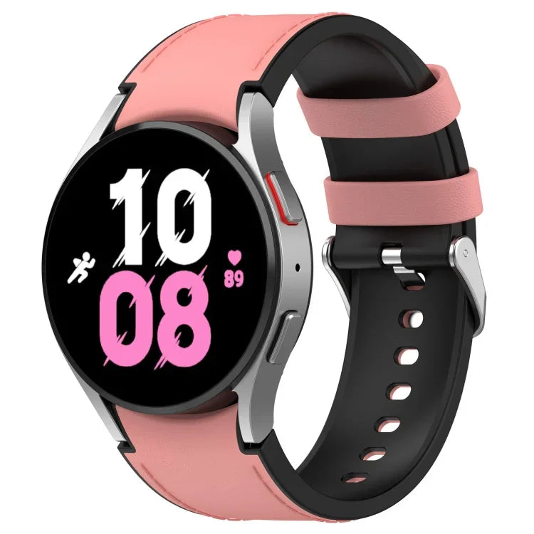 Dây đồng hồ silicone da khóa bạc cho Samsung Galaxy Watch5 44mm / 40mm, S, L