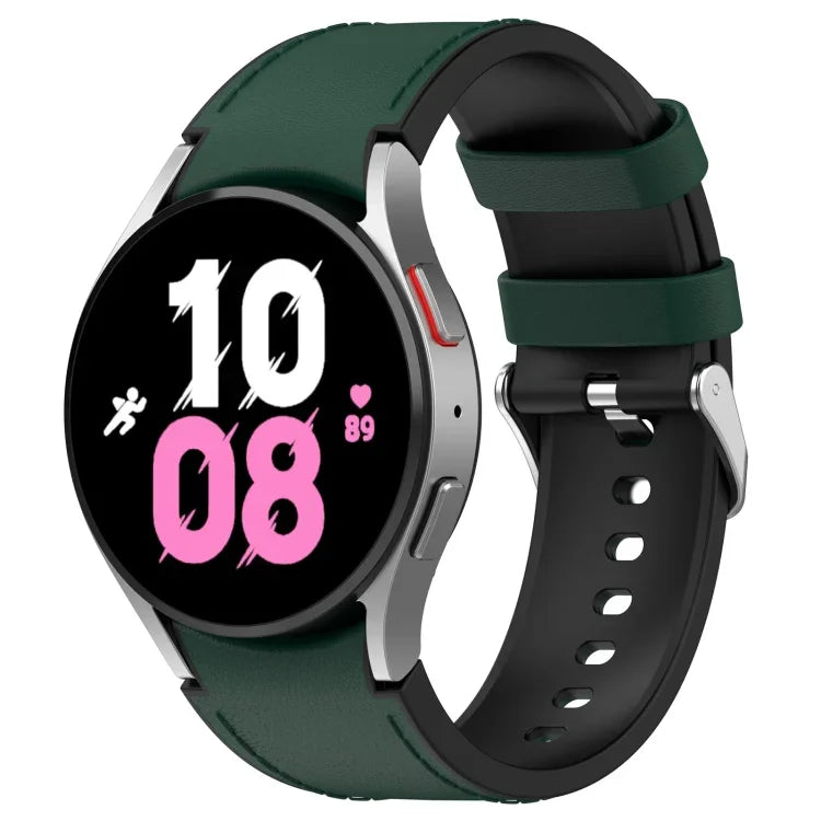 Dây đồng hồ silicone da khóa bạc cho Samsung Galaxy Watch5 44mm / 40mm, S, L
