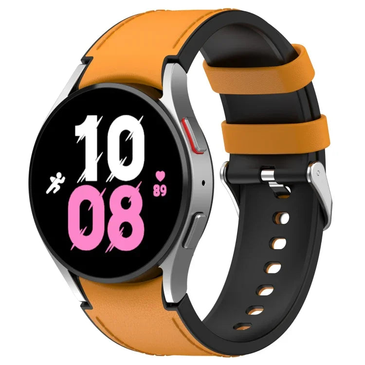 Dây đồng hồ silicone da khóa bạc cho Samsung Galaxy Watch5 44mm / 40mm, S, L