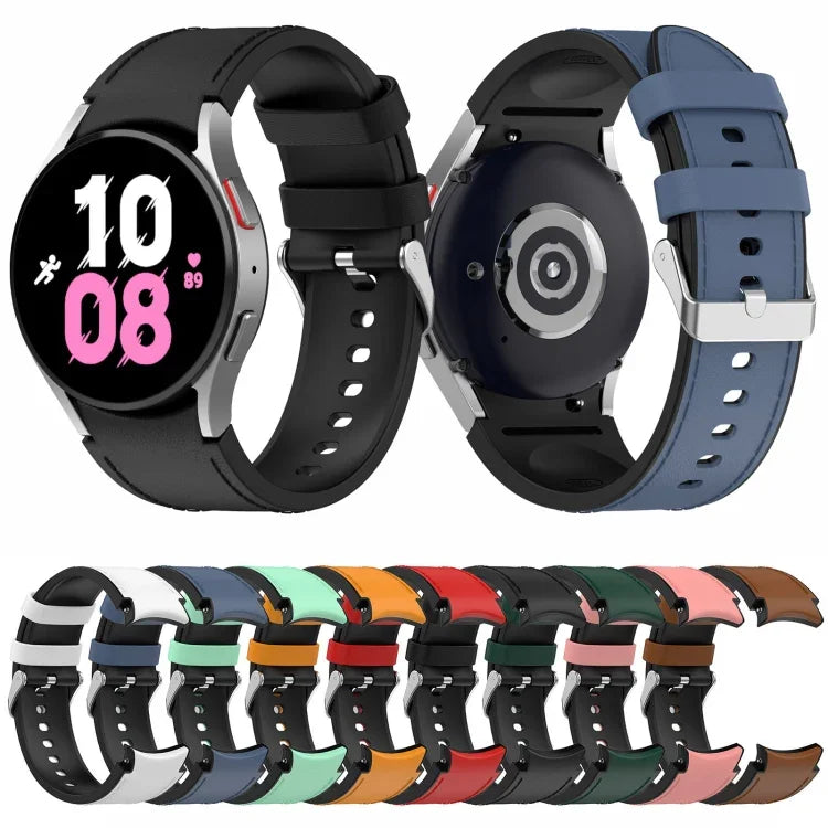 Dây đồng hồ silicone da khóa bạc cho Samsung Galaxy Watch5 44mm / 40mm, S, L