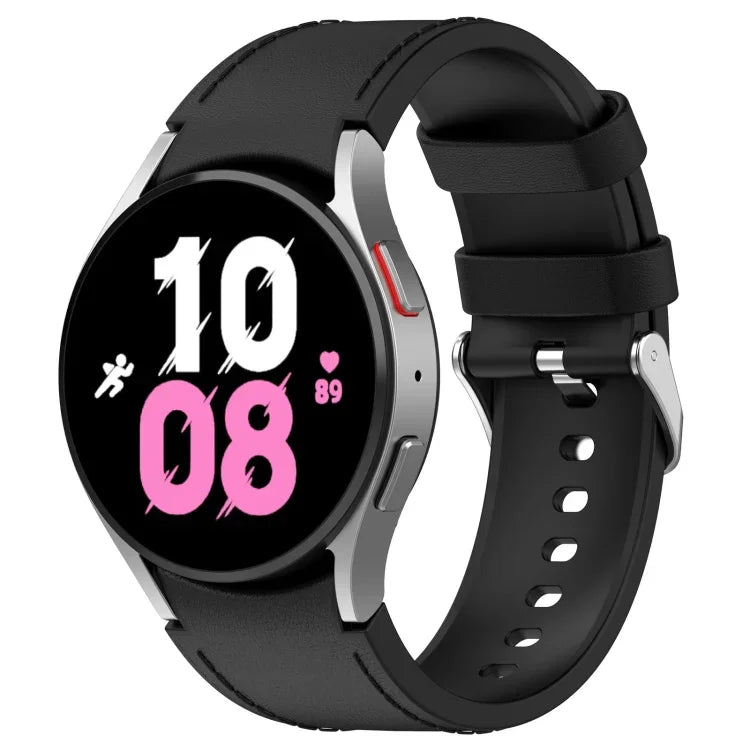 Dây đồng hồ silicone da khóa bạc cho Samsung Galaxy Watch5 44mm / 40mm, S, L