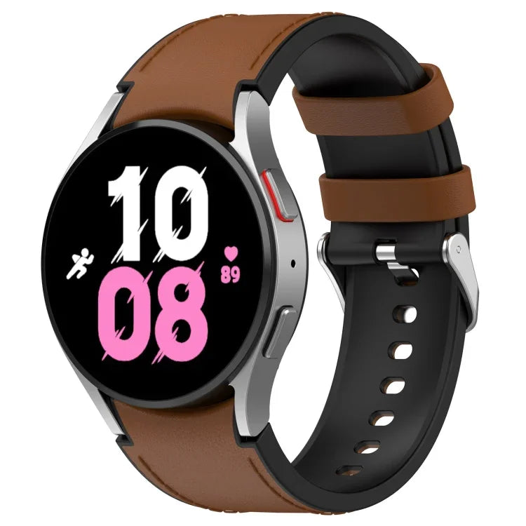 Dây đồng hồ silicone da khóa bạc cho Samsung Galaxy Watch5 44mm / 40mm, S, L